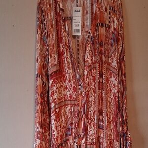 Jones New York Printed Tunic in Rust and Cream with Blue Accents 3x Nwt